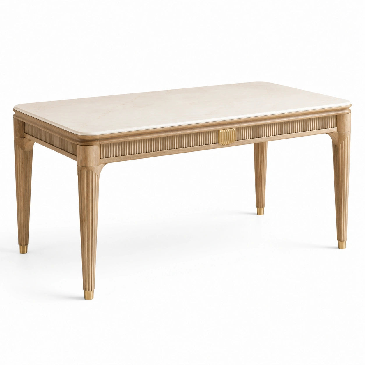 Tavolo da pranzo rettangolare in marmo beige e legno massello
