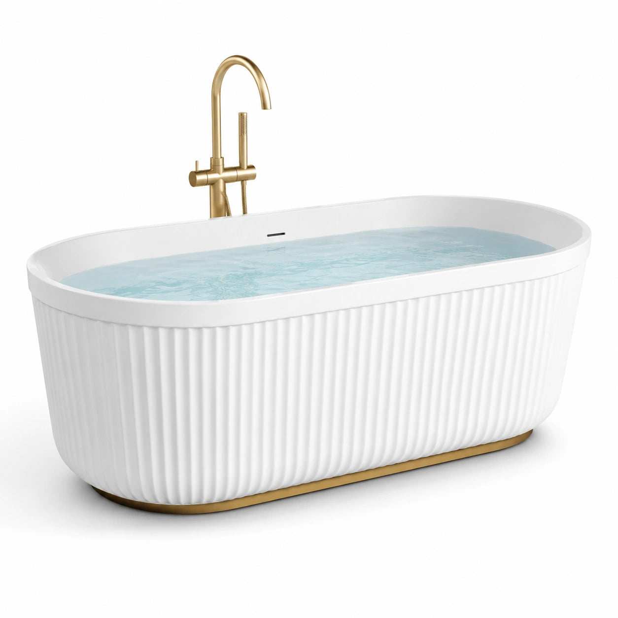 Vasca da bagno freestanding in acrilico bianco con accenti in ottone 170x75x60 cm