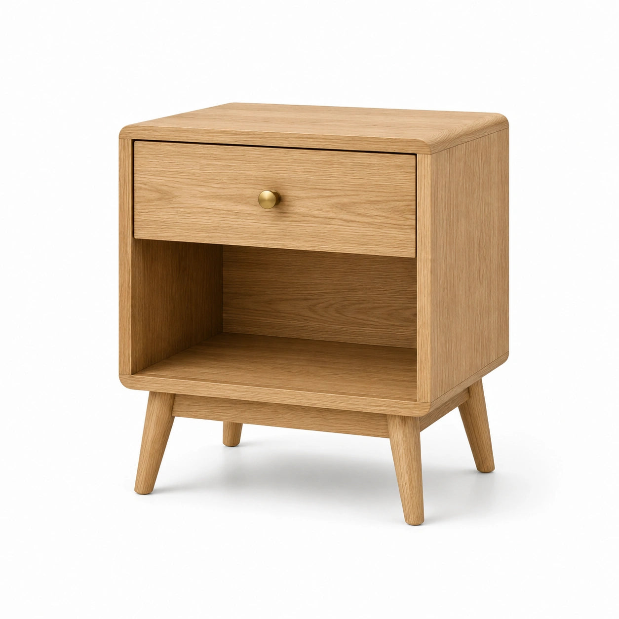 Comodino in legno di quercia con cassetto e ripiano