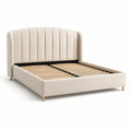 Letto matrimoniale in tessuto beige con testiera alta 160x200 cm