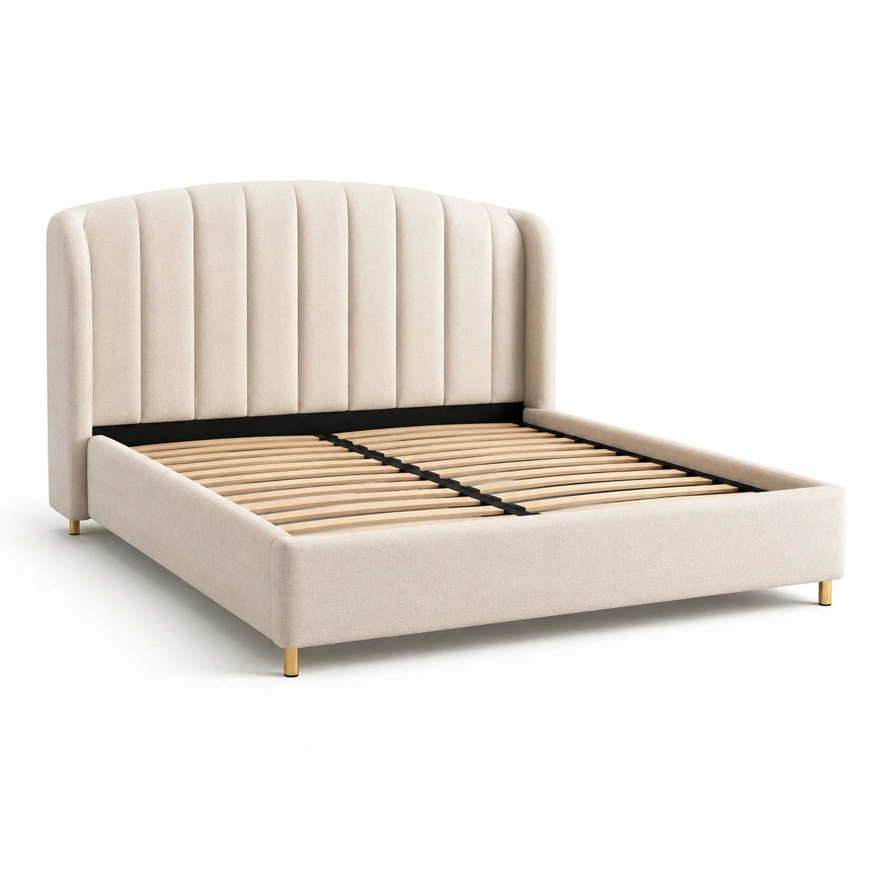 Letto matrimoniale in tessuto beige con testiera alta 160x200 cm