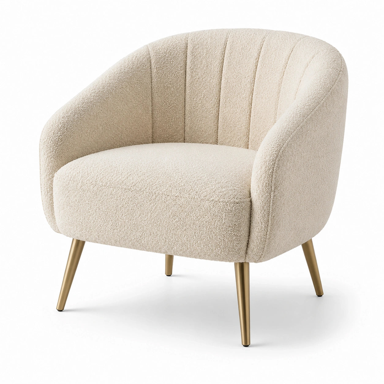 Poltrona in tessuto bouclé con gambe in metallo