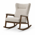 Sedia a dondolo in legno con imbottitura in tessuto beige