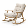 Sedia a dondolo in legno con cuscino in tessuto beige
